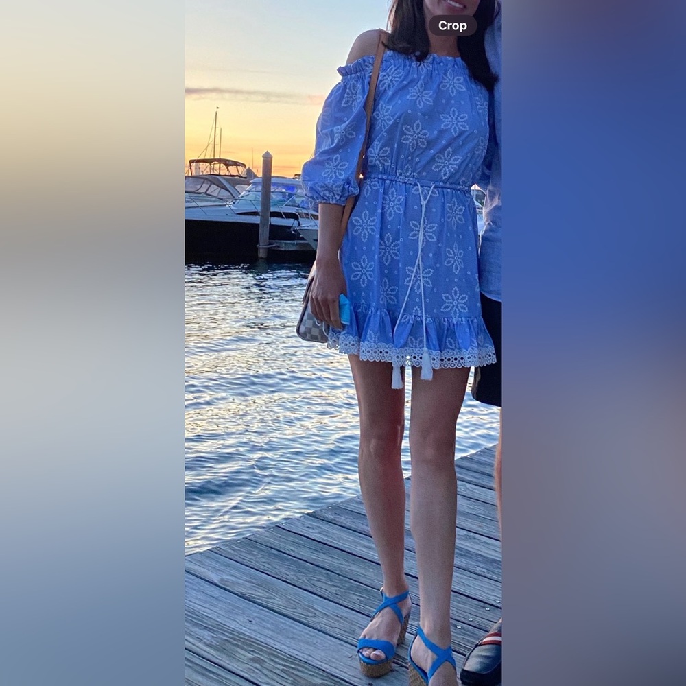 Shoshanna Sky Blue Dress with Cream Embroidery